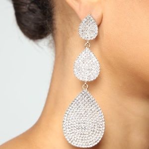EARRINGS, Dazzling, 3-tier, Teardrop